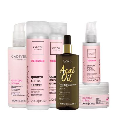 Kit Cadiveu Professional Quartzo Shine Shampoo Condicionador Máscara Pré-Shampoo Leave-in e Açaí Oil 110 (6 produtos)