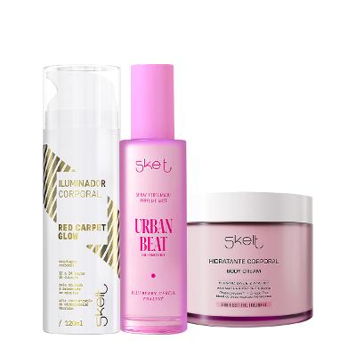 Kit Skelt Red Carpet Glow Iluminador Urban Beat Hidratante Corporal e Perfume Mist Spray  (3 produtos)