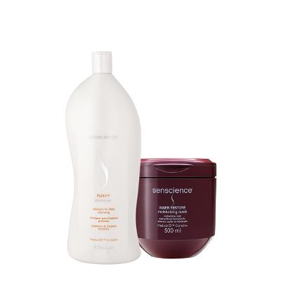 Kit Senscience Purify Shampoo Antirresíduo Litro e IInner Restore Moisturizing G (2 produtos)