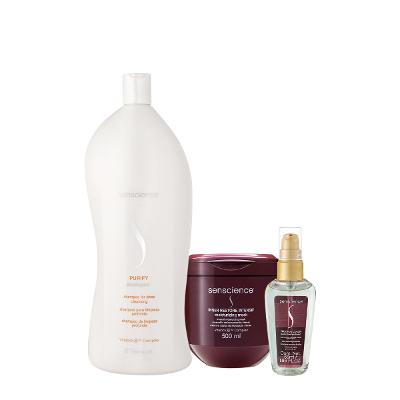 Kit Senscience Purify Shampoo 1L Intensif Máscara e True Hue Óleo (3 produtos)
