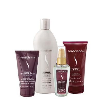 Kit Senscience Renewal Shampoo Máscara True Hue Óleo Moisture Leave-in (4 produtos)