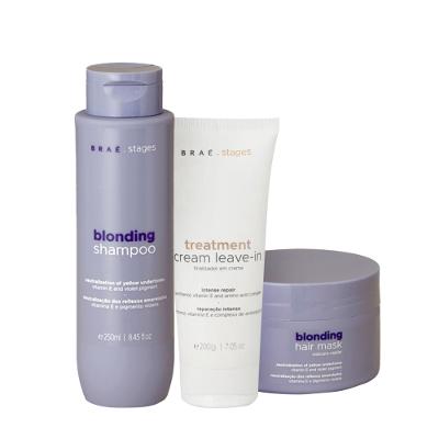 Kit Braé Stages Blonding Shampoo Máscara Leave-in (3 produtos)
