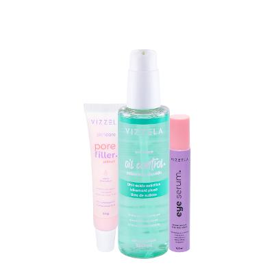 Kit Vizzela Oil Control Pore Filler Eye Sérum Sabonete Primer (3 produtos)