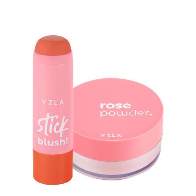 Kit Vizzela Rose Powder Stick Blush! Cor 02 Pó Solto Blush (2 produtos)