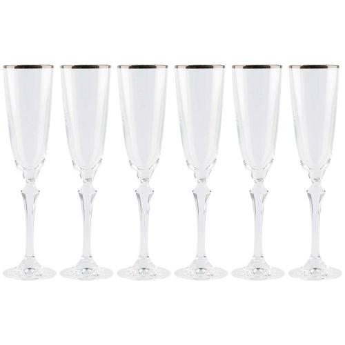 Conjunto de Taças para Champanhe Bohemia Elizabeth em Cristal Ecológico Silver Rim 200 ml – 6 Peças