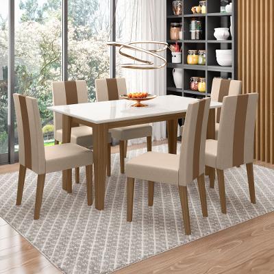 Mesa de Jantar Retangular Poliman Goya com Tampo de Vidro e 6 Cadeiras Revestidas em Suede
