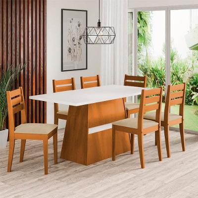 Mesa de Jantar Retangular Dobue Dakar com 6 cadeiras estofadas – 80cm de largura