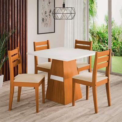 Mesa de Jantar Quadrada Dobuê Dakar com 4 Cadeiras Estofadas Revestidas em Suede