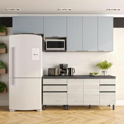 Cozinha Bartira Cristal com 7 Portas, 6 Gavetas, 4 Prateleiras e Nicho para Micro-ondas - 260cm de Largura