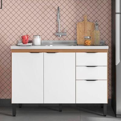 Balcão Demóbile Firenze com 3 Portas, 2 Gavetas e 1 Prateleira + Pia para Cozinha Ghelplus King com Válvula - 120x53cm