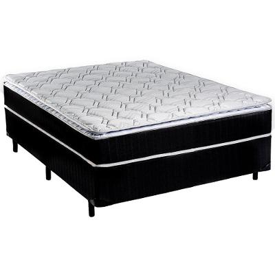 Cama Box Queen Size Luckspuma Barcelona Spring com Molas Bonnel e Pillow Top 61x158x198cm - Cinza Chumbo/Branco