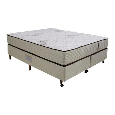 Cama Box Queen Size Castor Dome One Revestida em Tecido Suede + Colchão com Molejo Tecnopedic e Revestimento em Malha 27x158x198cm – Bege