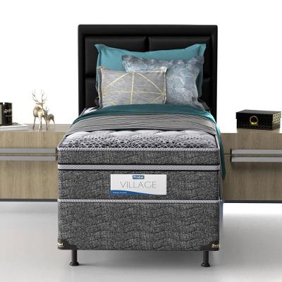 Cama Box de Solteiro Probel Village D28 com Molas Ensacadas e Pillow Euro 68x88x188cm - Branco/Preto