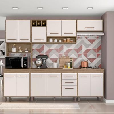 Cozinha Compacta Poliman Barcelona com 13 Portas, 2 Gavetas, 5 Prateleiras e Nicho para Micro-ondas - 258cm de largura
