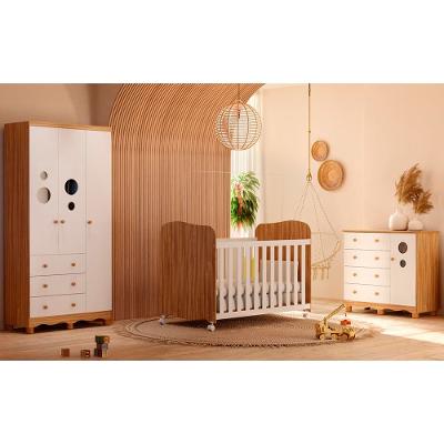 Guarda-Roupa Infantil Peroba Móveis Duda com 3 Portas, 3 Gavetas + Cômoda Duda Plus com 4 Gavetas