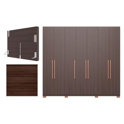 Guarda-Roupa Bartira Diplomata com 7 Portas e 6 Gavetas + Cômoda Diplomata com 5 Gavetas + Cabeceira para Cama Box Casal e Queen Diplomata