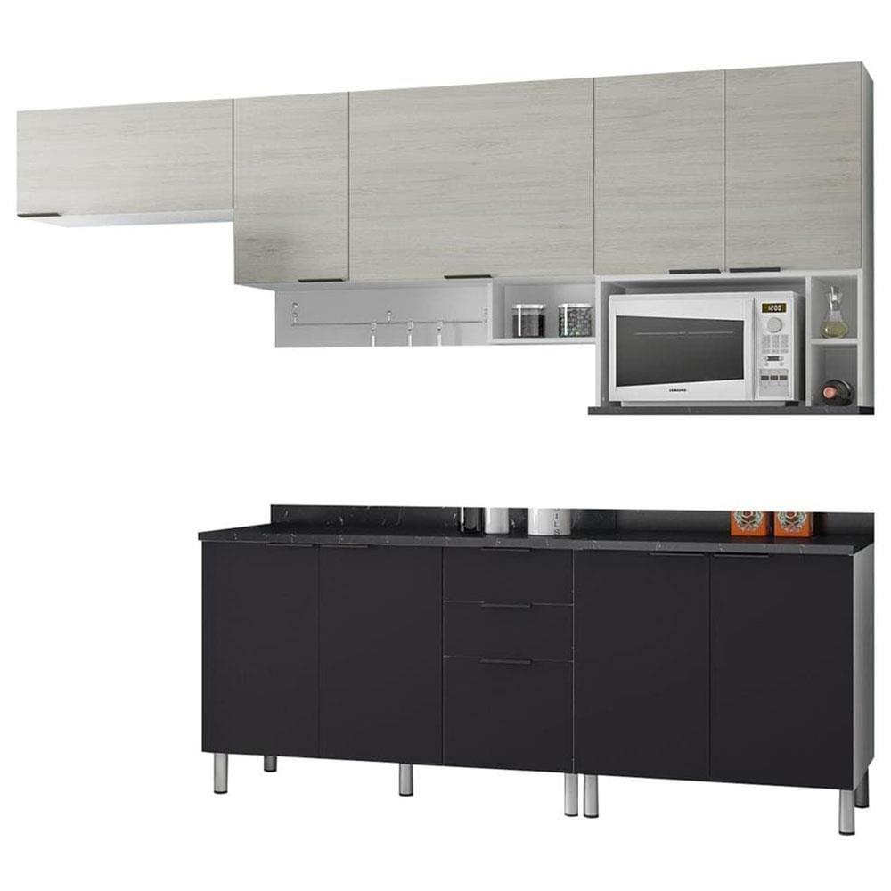 Cozinha Completa Bartira Rubi com 9 Portas, 3 Gavetas e 5 Prateleiras - 280cm de largura - 2