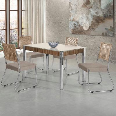Mesa de Jantar Aço Nobre Cláudia com Tampo Kanon e 4 Cadeiras