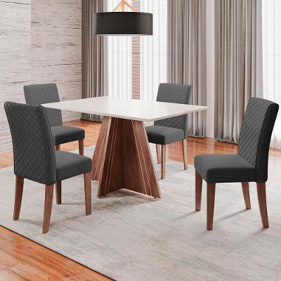 Mesa de Jantar Retangular Dobuê Dublin com 4 Cadeiras Revestidas em Tecido Veloplus
