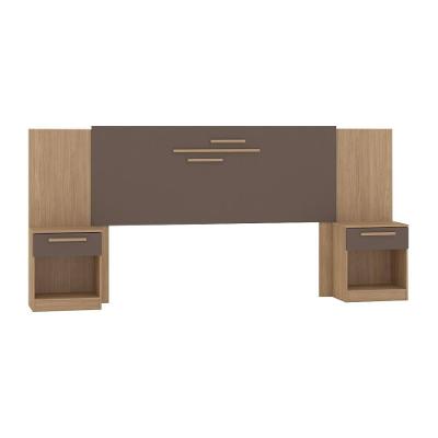 Cabeceira para Cama Casal Santos Andirá Chicago com 2 Gavetas – Wood/Couro Terracota
