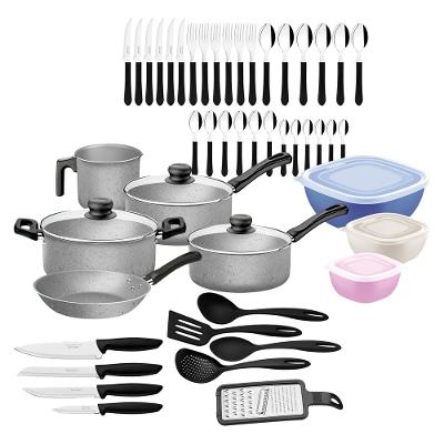Kit de Cozinha 47 Peças Tramontina com Panelas Antiaderentes em Alumínio, Talheres, Facas e Utensílios Domésticos
