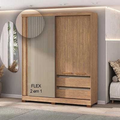 Guarda-Roupa Casal 1 Porta Correr Atualle Condor 3D Flex com Reflecta Acácia