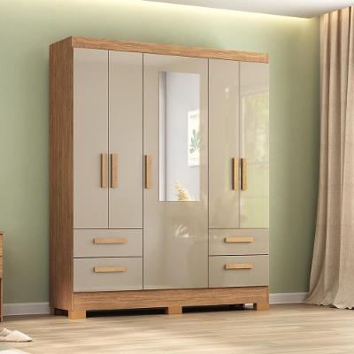 Guarda-Roupa Casal Atualle Vitória Plus 5 Portas 4 Gavetas com Espelho Acácia com Reflecta