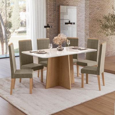 Conjunto de Mesa Sonetto 160cm Isa 6 Cadeiras Tampo de Vidro Veludo Estofado Design Moderno Sofisticado