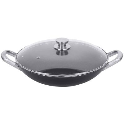 Frigideira Wok Multiflon Profissional em Alumínio com Revestimento Antiaderente 7 Camadas e Tampa de Vidro Temperado 34 cm - Grafite