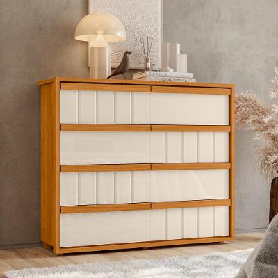 Cômoda 8 Gavetas Madetec Tarsila Corrediça Telescópica Ripado Angular Design Moderno