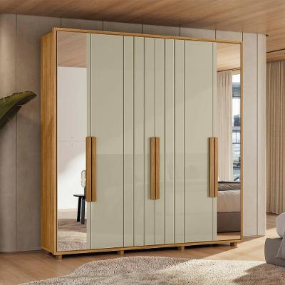 Guarda-Roupa Casal Madetec Portinari com Espelhos 6 Portas 4 Gavetas Ripado Angular Amortecimento Cabideiro Extensível
