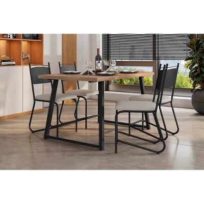 Conjunto de Mesa Jantar 4 Cadeiras Fabone Atlanta Aço Carbono Estofadas Corano Retangular 136x80