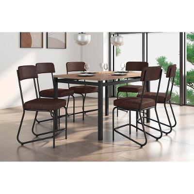 Conjunto Mesa Jantar 6 Cadeiras Fabone Nagoia Aço Carbono Corano Cobre Mesa Retangular 136x80