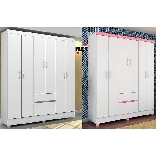 Guarda-Roupa Bartira Brusque II com 149 cm de Largura, 6 Portas e 2 Gavetas