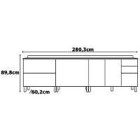 Cozinha Compacta Bartira Rubi com 2 Portas, 5 Gavetas e 1 Prateleira - 280,3cm de largura - 6