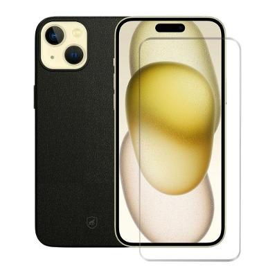 Kit Capa case capinha Couro Dual Preta e Pelicula Nano Vidro para iPhone 15 Plus - Gshield