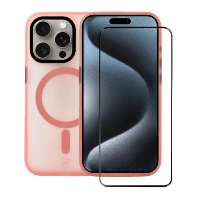 Kit Capa case capinha Magsafe Pro Rosa e Pelicula Coverage 5D Pro Preta para iPhone 15 Pro - Gshield