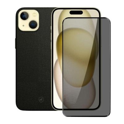 Kit Capa case capinha Couro Dual Preta e Película Defender Pro Privacidade para iPhone 15 - Gshield