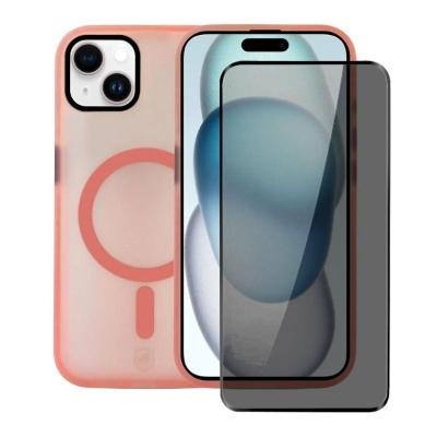 Kit Capa case capinha Magsafe Pro Rosa e Pelicula Defender Pro Privacidade para iPhone 15 - Gshield