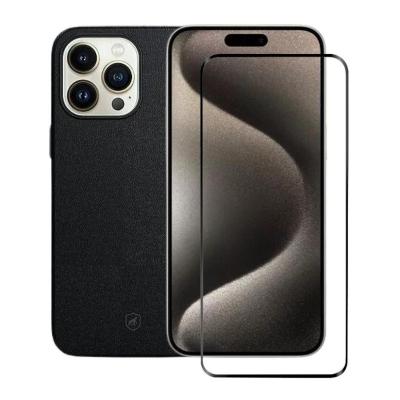 Kit Capa case capinha Couro Dual Preta e Pelicula Ultra Glass para iPhone 15 Pro - Gshield