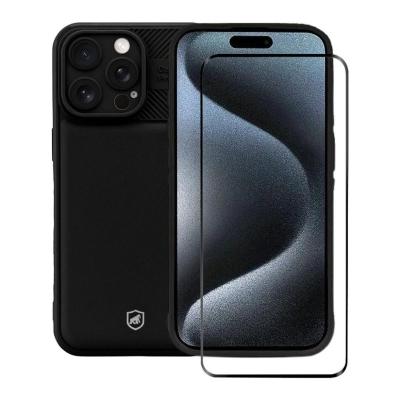 Kit Capa case capinha Symetric Preta e Pelicula Ultra Glass Preta para iPhone 15 Pro - Gshield