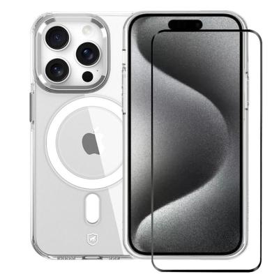 Kit Capa case capinha MagSafe Crystal Armor e Pelicula Coverage 5D Pro Preta para iPhone 15 Pro - Gshield