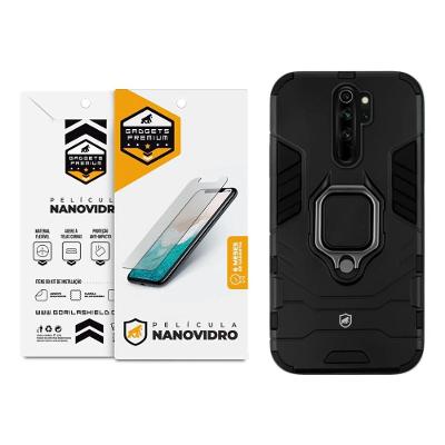 Kit Capa case capinha Defender Black e Pelicula Nano Vidro para Xiaomi Redmi Note 8 pro - Gshield