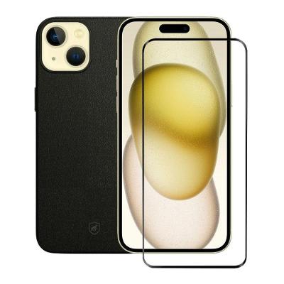 Kit Capa case capinha Couro Dual Preta e Pelicula Ultra Glass para iPhone 15 Plus - Gshield