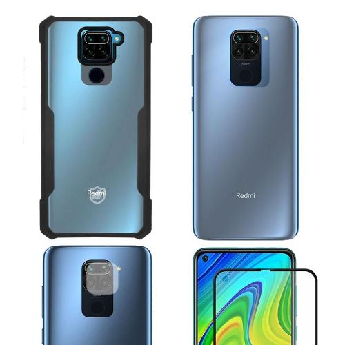 Película Defender Glass + Câmera + Nano Traseira + Capa case capinha Dual Shock X Para Redmi Note 9 - Gshield