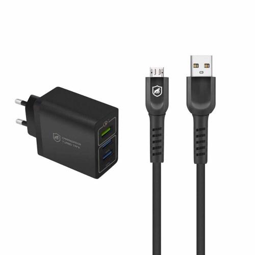 Kit Carregador Turbo Triplo e Cabo Dual Shock Micro USB V8 - Gshield