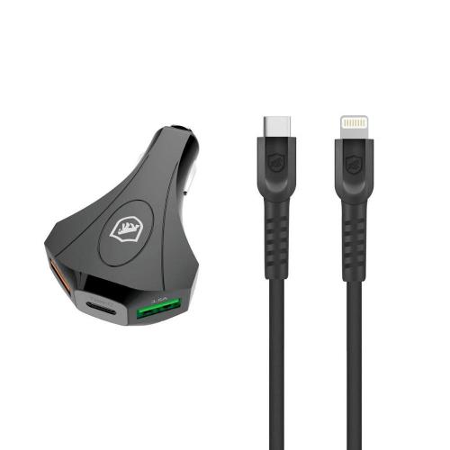 Kit Carregador Veicular Tank e Cabo Dual Shock Tipo C / Lightning - Gshield