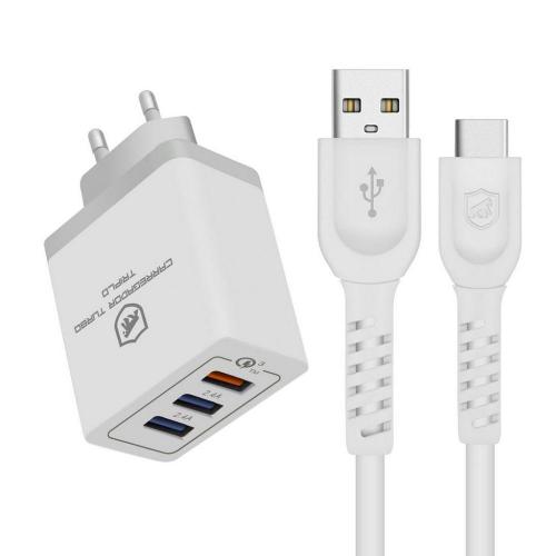 Kit Carregador Turbo Triplo Branco + Cabo Dual Shock Type C Branco - Gshield