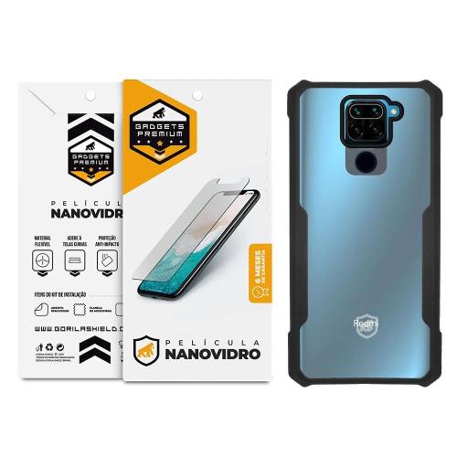 Kit Capa case capinha Dual Shock x e Pelicula Nano Vidro para Xiaomi Redmi Note 9 - Gshield