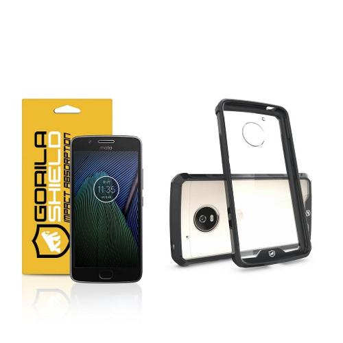 Kit Capa case capinha Ultra Slim Air Preta e Película de vidro dupla para Motorola Moto G5 Plus - Gorila Shield
